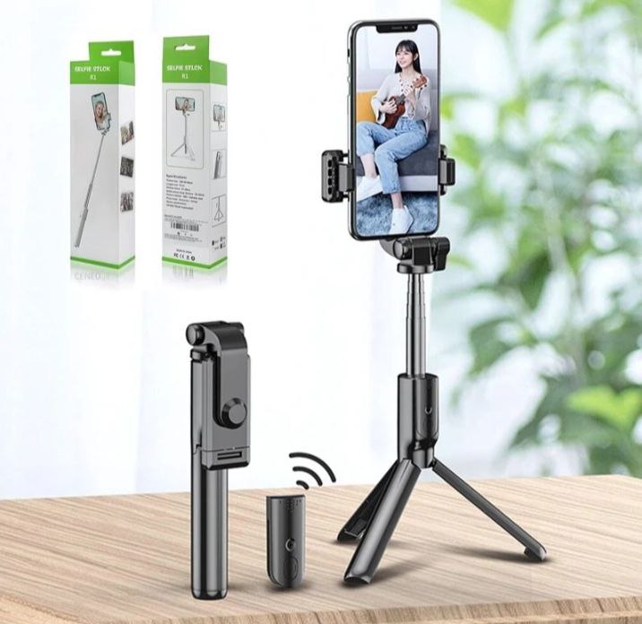 3-in-1 Convertible Tripod with Fill Light-Rotating Phone Holder-Bluetooth Remote Tripod (Black, Supports Up to 500 g)