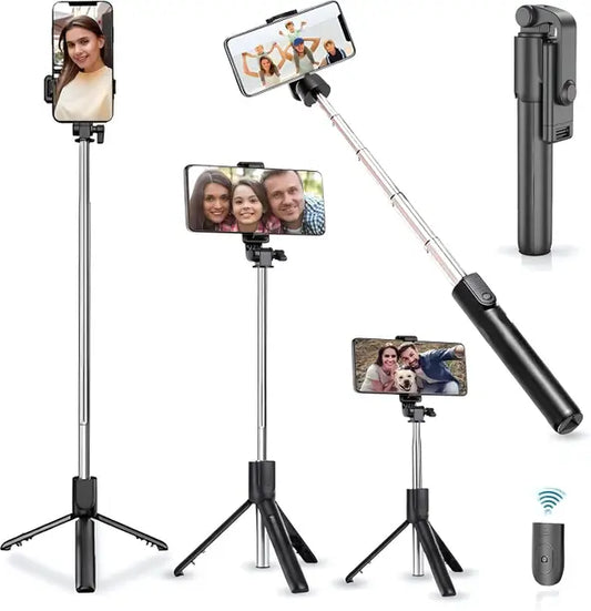 3-in-1 Convertible Tripod with Fill Light-Rotating Phone Holder-Bluetooth Remote Tripod  (Black, Supports Up to 500 g)